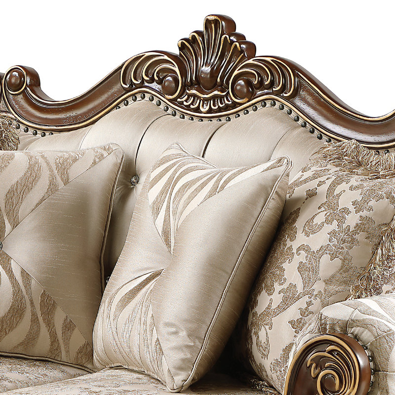 Causeuse en treillis beige et noyer