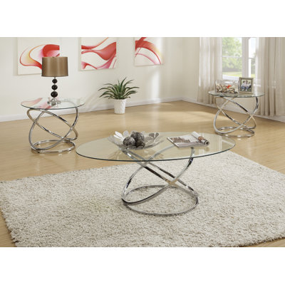 Ensemble de table 3 pièces avec plateau en verre Taevion