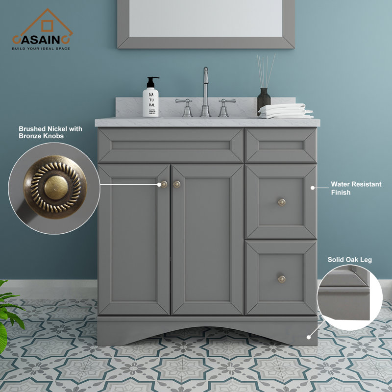 36 po X P 22 po P 35,4 po Meuble-lavabo simple H gris avec plateau et lavabo blancs, Gris