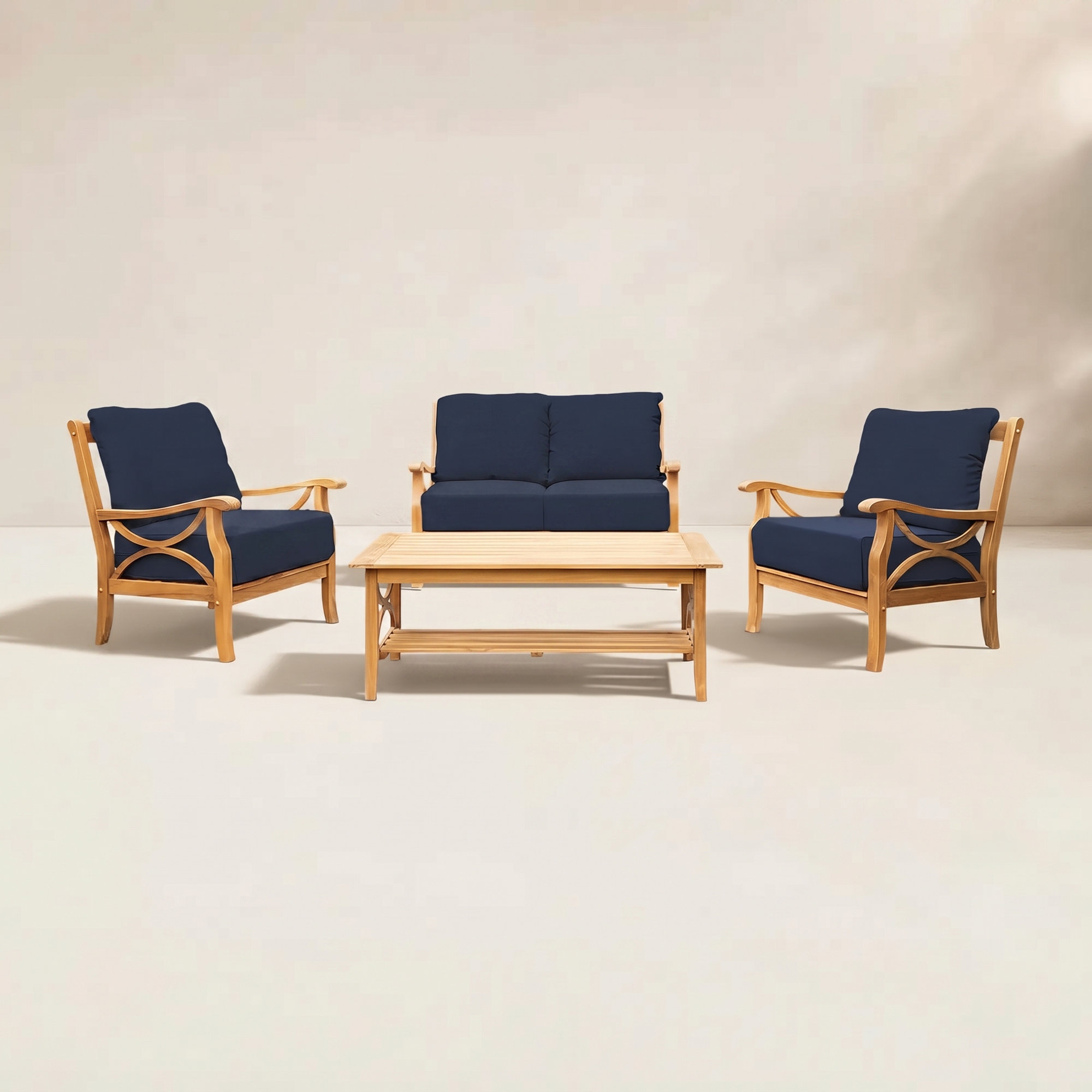 Brunswick 4-Person Teak Outdoor Seating Group With Cushions, Navy