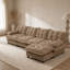 Canapé moderne en forme de L de 138 pouces avec repose-pieds, assise profonde en chenille 4 places, coussin en treillis confortable, café clair