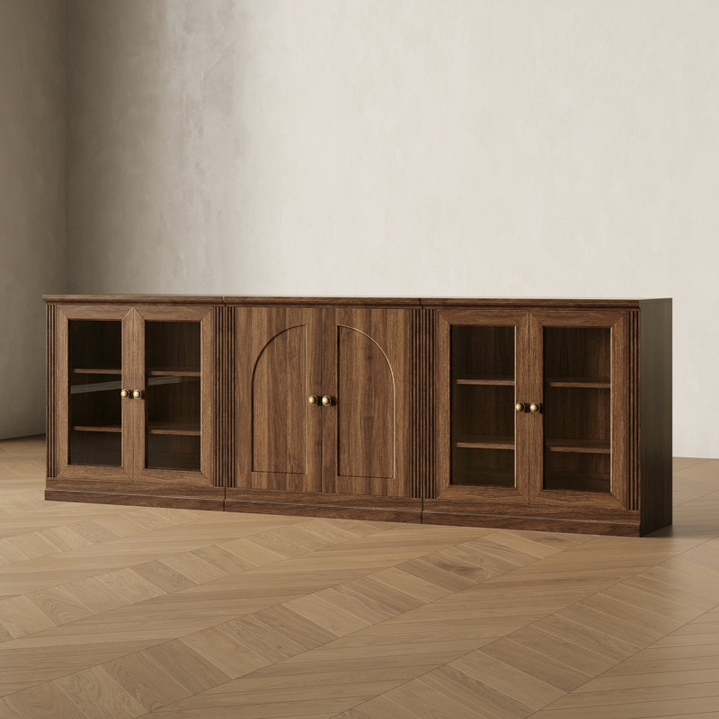 Buffet modulaire 95 po avec armoires en acrylique et charnières (ensemble de 3), Walnut