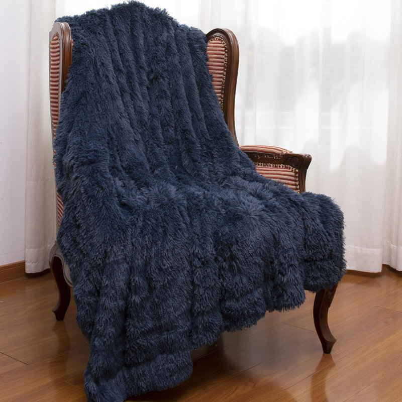 Reversible Faux Fur and Fleece Throw Blanket, 50"x60"