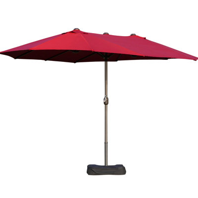 15' Patio Umbrella - Steel Rectangular Outdoor Double Sided Shade Provider Umbrella. Fading Quality, Easy Crank, Wine Red For Poolside Sunshade Maker Construction, Assembly, Deck Pool