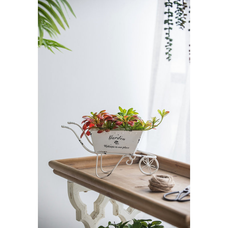 Pot de fleurs brouette en métal pour décoration de table