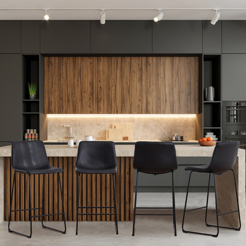 Faux Leather Upholstered Stools, Black, Bar Stool (30" Seat Height)