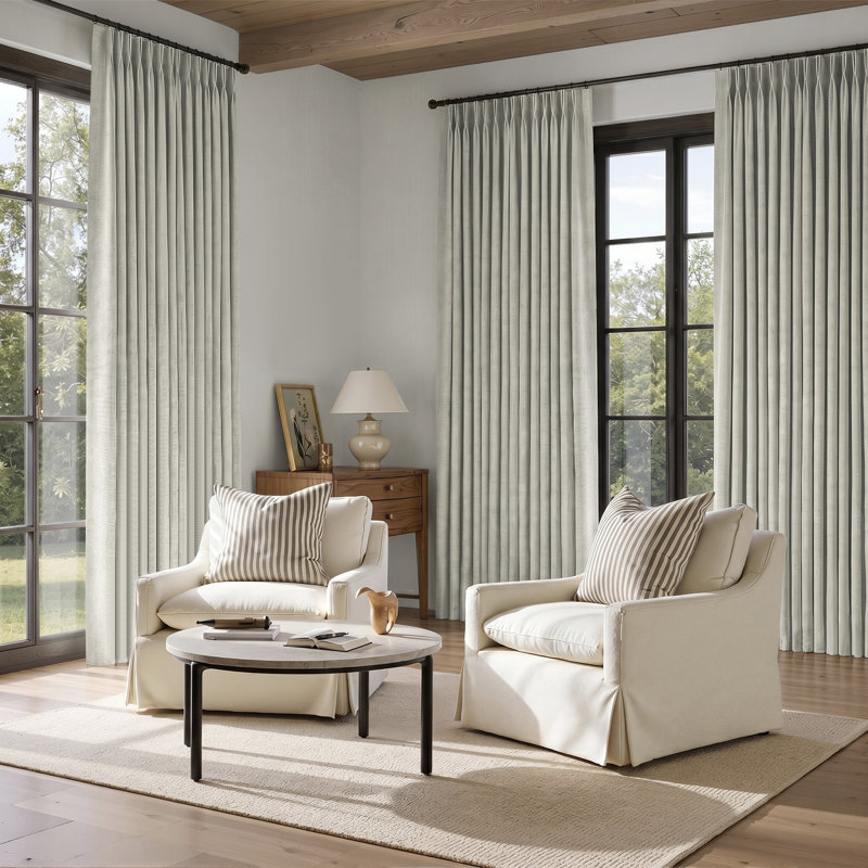 Pinch Pleated Curtains,Full Blackout Drapes Back Tab Pinch Pleat Curtain with Hooks+Rings, 40" W x 108" L, BeigeWhite