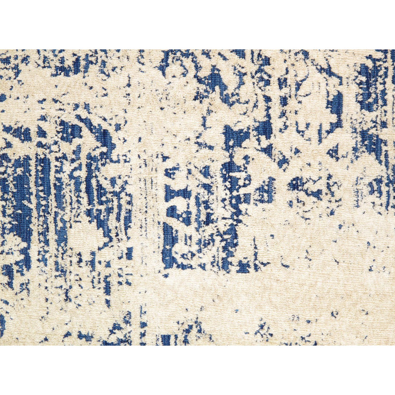 Abstract Handmade Tufted Beige/Blue Area Rug, Rectangle 5' x 8'