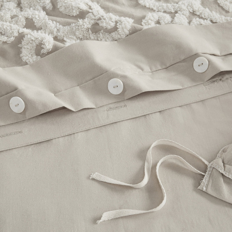 Housse de couette 100% coton taupe pour très grand lit avec une belle broderie, fermeture à boutons, 2 taies décoratives et - qualité, coton, taupe, motif chenille, taies décoratives, qualité, attaches intérieures