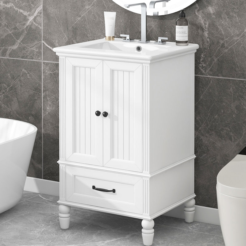 Meuble-lavabo de 20 po avec appareil fonctionnel, lavabo blanc, deux portes et un tiroir
