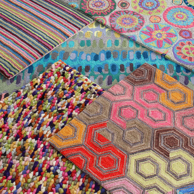 Tapis en laine micro crocheté à la main Paint Chip, Tapis de couloir 2 pi 6 po x 8 pi