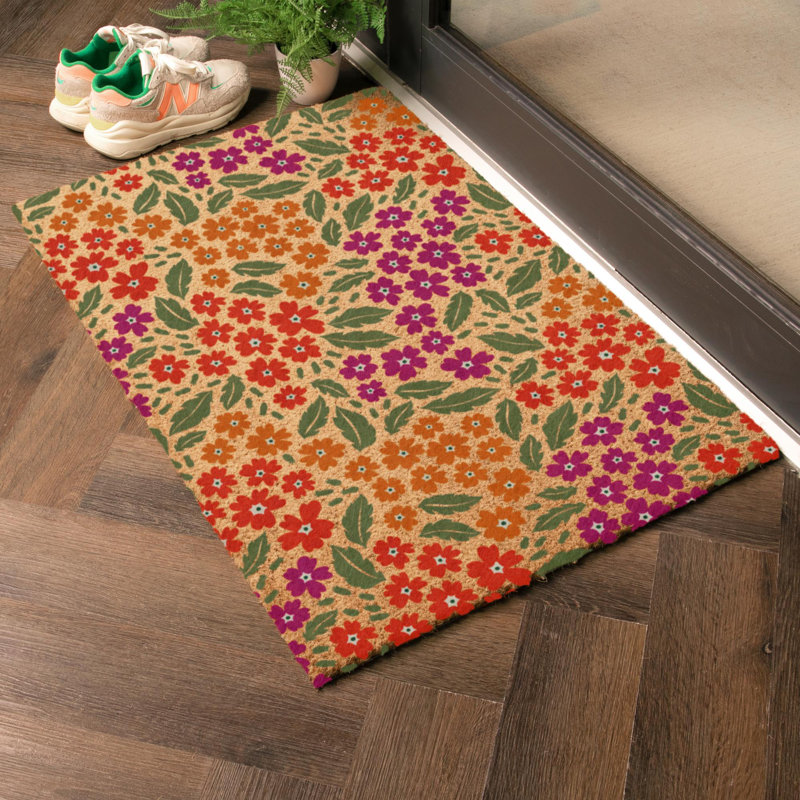 Floral Pattern Coir Doormat, 60cm W x 90cm L