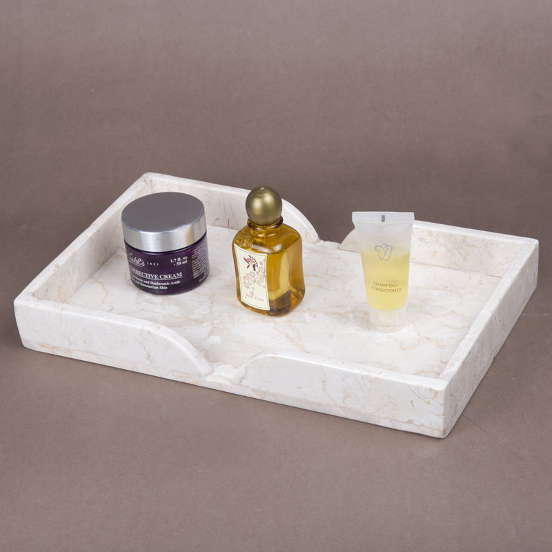 Champagne Polished Marble Rectangular Scalloped Decorative Tray