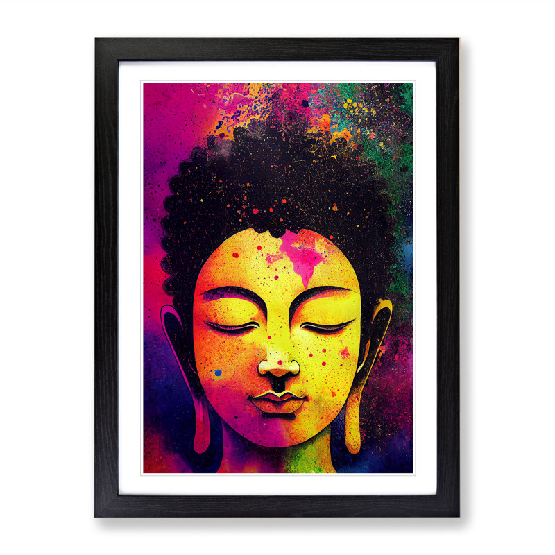 Buddha Splashed No.1 - Wall Art, Black Framed, 66cm H x 48cm W x 2cm D, White