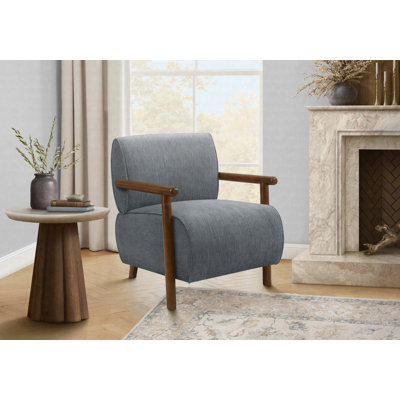 Chaise d'appoint, fauteuil rembourré, chaise de style Mid-Century moderne, structure en bois de noyer, tissu bleu
