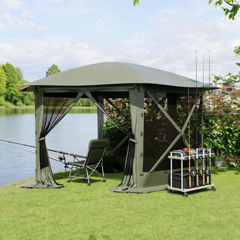 Ensemble de tente à baldaquin portable à 6 côtés avec sac de rangement à roulettes pour l'extérieur, Vert