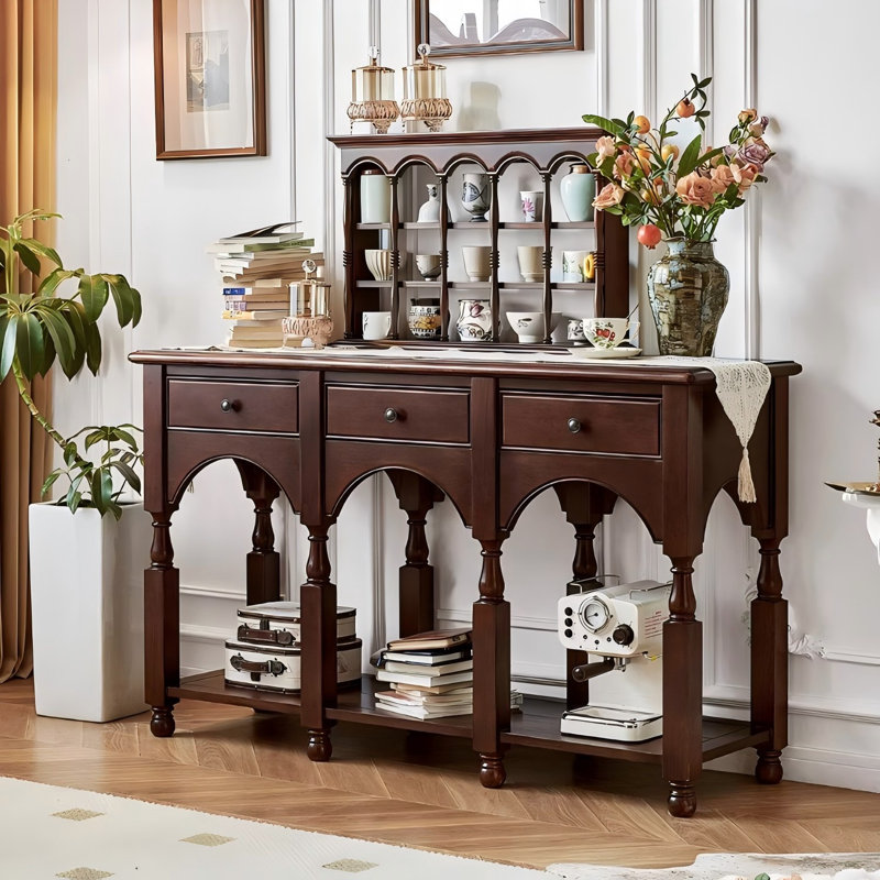 Retro Walnut Colour Solid Wood Rectangle Entryway Table, 35.43" H x 47.24" W x 15.16" D