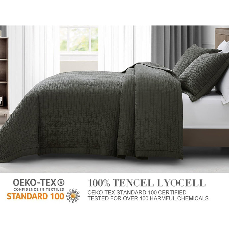 Silky Cooling Eucalyptus Tencel Lyocell Pick Stitch Quilt Set, Slate Gray, King Quilt + 2 King Shams