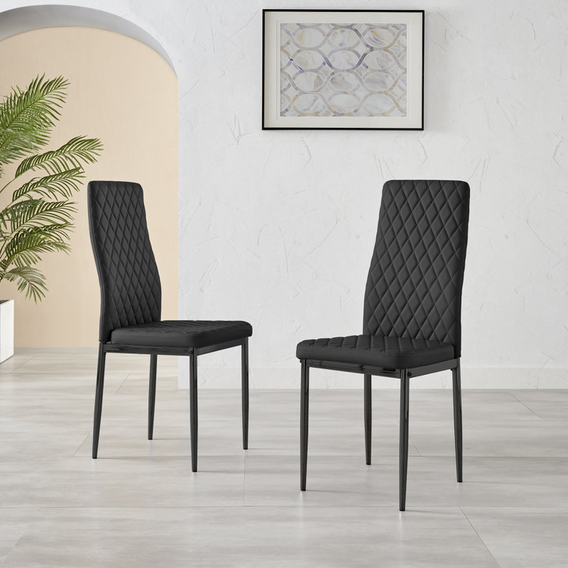 Edward Statement Pedestal Dining Table Set with 6 Luxury Faux Leather Upholstered Dining Chairs, White, Black/Black