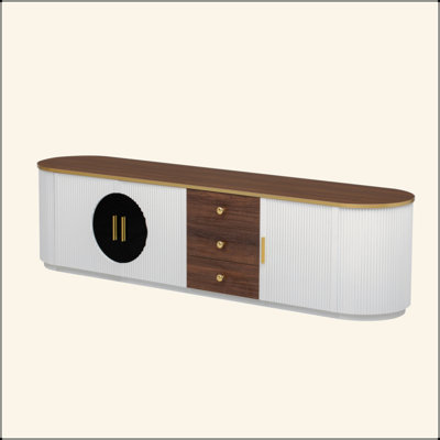 70.8'' Modern Minimalist TV Stand For Tvs Up To 80 Inches, Entertainment Center With 3 Drawers And 1 Shelf, Metal Handles And 2 Cabinets For Living Room