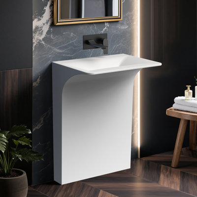 Lavabo de salle de bain à surface solide 33,2 po de hauteur, lavabo sur pied blanc