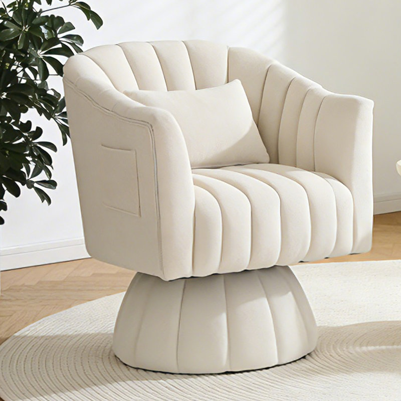 Fauteuil d'appoint moderne pivotant en tonneau pivotant, Dossier capitonné blanc