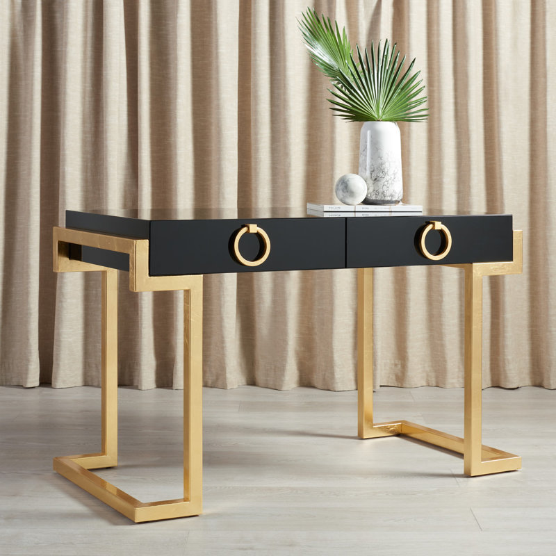 Hamlig Modular Writing Desk, Black Lacquer/Gold