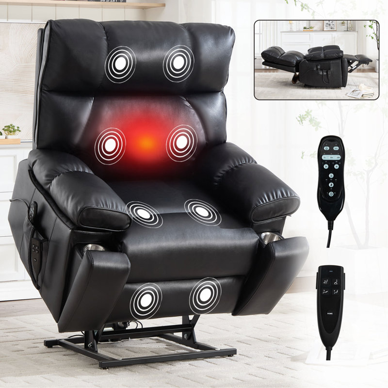 Leatheraire Heat Massage Dual Motor Infinite Position Up To 350 LBS Large Electric Power Lift Recliners With Hidden Cup Holders, Power-Remote, Medium-Firm And Heavy Duty