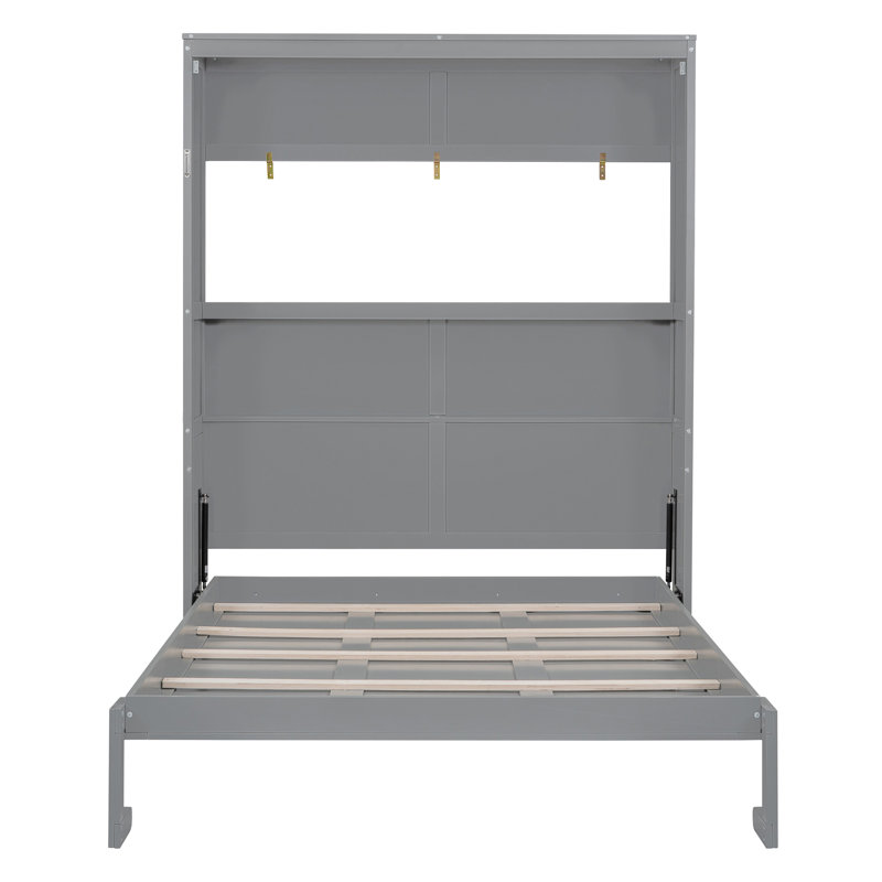 Grand lit escamotable mural avec tablettes, meubles de chambre à coucher peu encombrants, gris