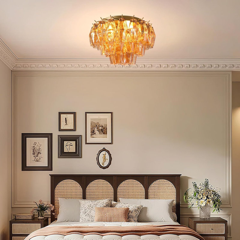 Modern 17" 3-Light Round Amber Flush Mount Ceiling Light
