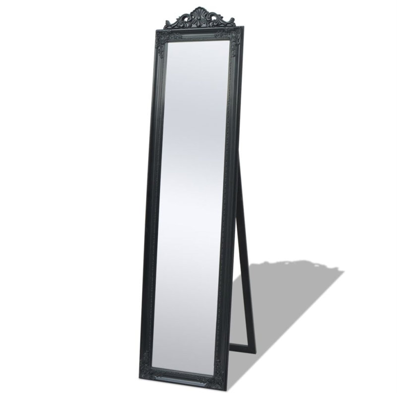 Miroir de plancher pleine grandeur autoportant pour chambre à coucher en bois, Noir