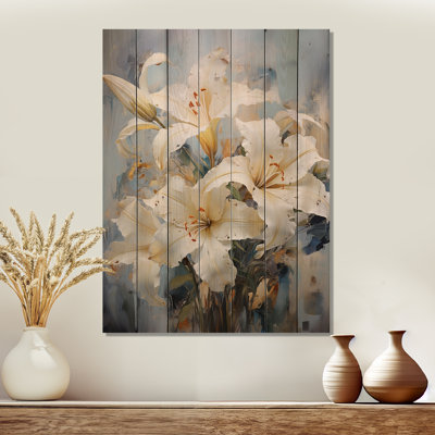 Beige et jaune Pure Lily Beauty Whispers - lys, art mural sur bois de pin naturel