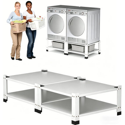 Base robuste pour laveuse et sécheuse avec tablette de rangement – ​​72 x 72 x 36 cm, capacité de 363 kg, base en acier au carbone anti-vibrations et antirouille pour machines à chargement frontal – Blanc, lot de 2