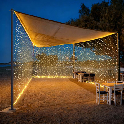  40x10 Ft Commercial Twinkle Curtain String Light 1920 LED 120V Steel Cable for Event Wedding Party Holiday Decor