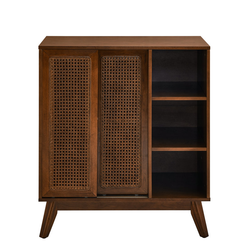 Buffet en bois avec 2 portes et 3 tiroirs, 36"H x 31.5"W x 15.75"D, Noyer 1