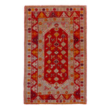 Red Vintage Traditional Anatolian Wool Rug - 3'5"" x 5'1""