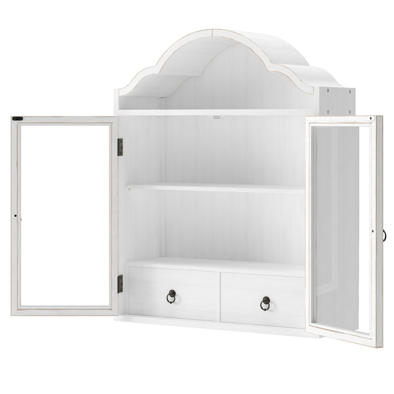 Armoire murale vintage en bois massif rustique avec dessus élégant en forme de vague pour la salle à manger et les espaces de vie