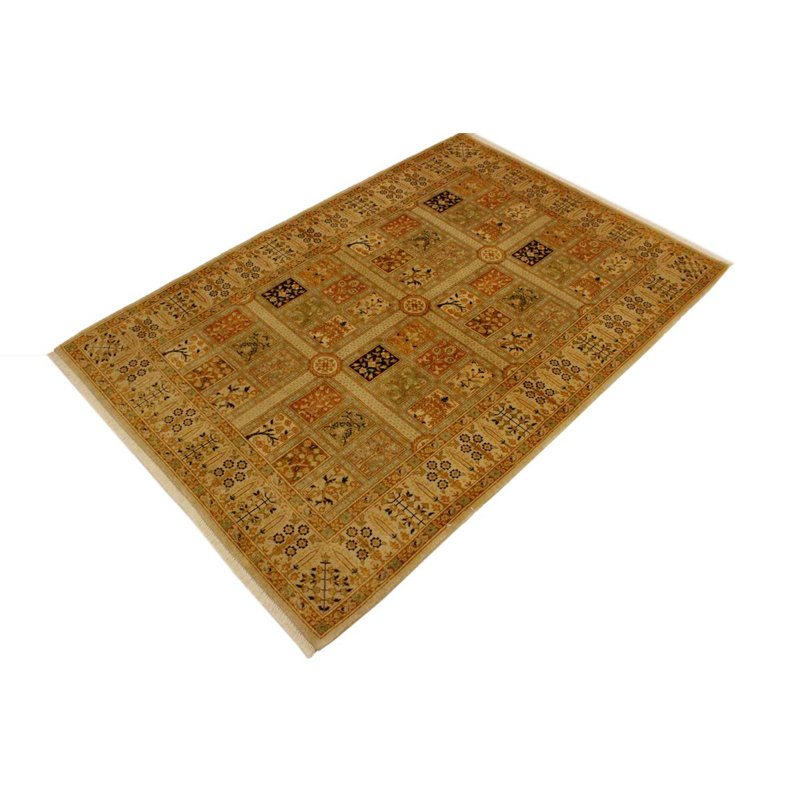 Tapis oriental rouge / doré en laine noué à la main 4 pi 2 po x 6 pi Oriental