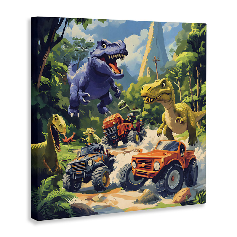 Toile de dinosaures et de camions monstres, conception par Creative Studio, H 17 po x l 17 po