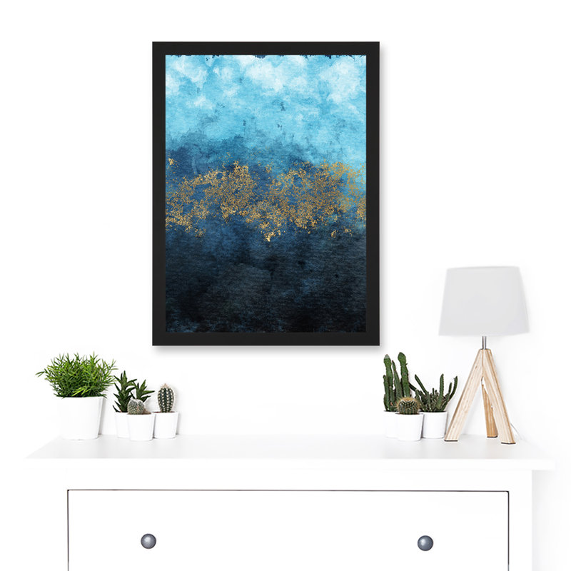 Abstract Blue And Gold Watercolour Modern - Single Picture Frame Print