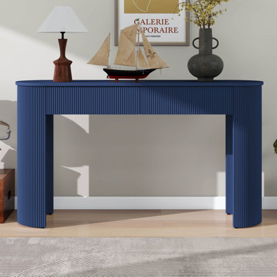 Table d'entrée polyvalente avec design cannelé, console moderne avec plateau ovale et 2 tiroirs pour le hall d'entrée, salon