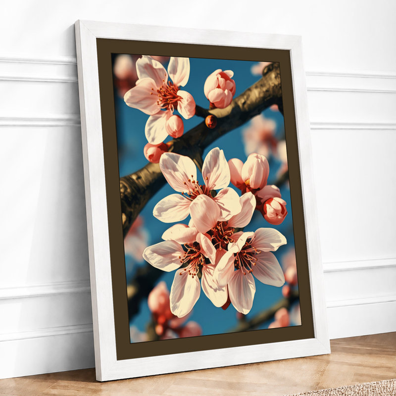Blossoms Against Sky Botanical - Framed Print, A4 - 29.7 x 21.0 cm, White