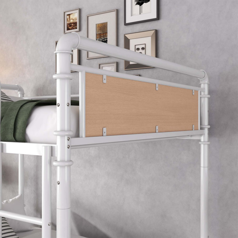Twin XL Over Twin XL Metal Bunk Bed, Industrial Detachable Bunkbeds With Safety Guard Rails For Teens, White