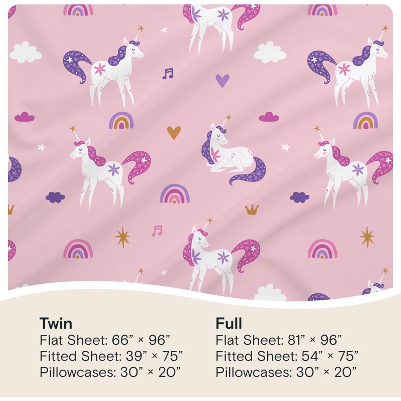 Luxclub 4 PC Aqua Silky Soft Cooling Deep Pocket Performance Sheet Set, Twin Sheet Set with 1 Pillowcase, Pink Unicorns
