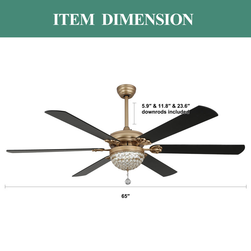 65 Inch Gorgeous Crystal Ceiling Fan With Lights And Remote, Modern 6 Speeds DC Motor Reversible Ceiling Fan For Bedroom