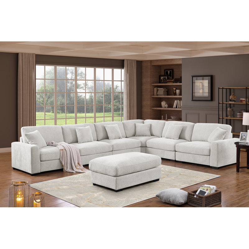 Canapé modulaire en coin 9 pièces Chenille, Polyester blanc kaki
