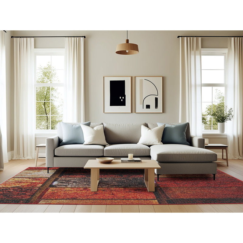 Tapis rouge à motif géométrique, Rectangle 6 pi x 9 pi