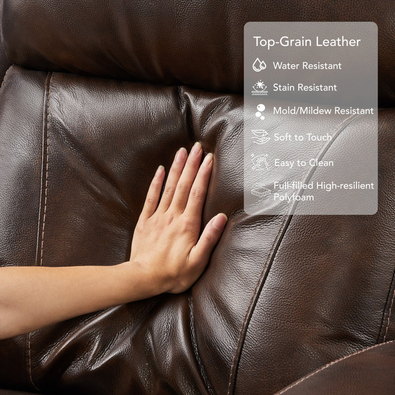Zachery Genuine Leather Power Reclining Sofa, Dark Brown, 2