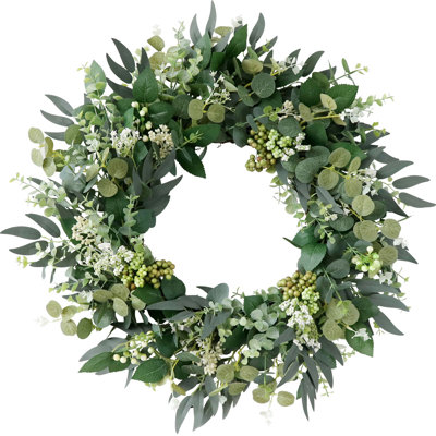 22in Artificial Spring Summer Greenery Wreaths for Front Door Green Eucalyptus Leaf Wreath
