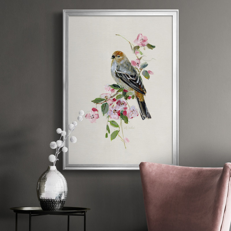 «Spring Song Goldfinch», peinture sur toile encadrée, H 26,5 po x l 36,5 po x P 1,5 po, Argent